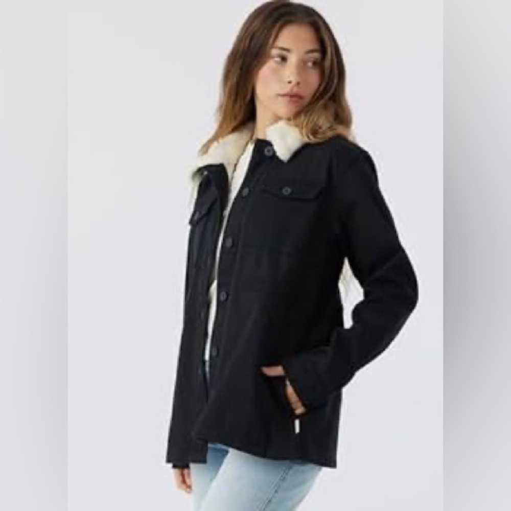 Hang Ten Black Utility Jacket with Cream Collar